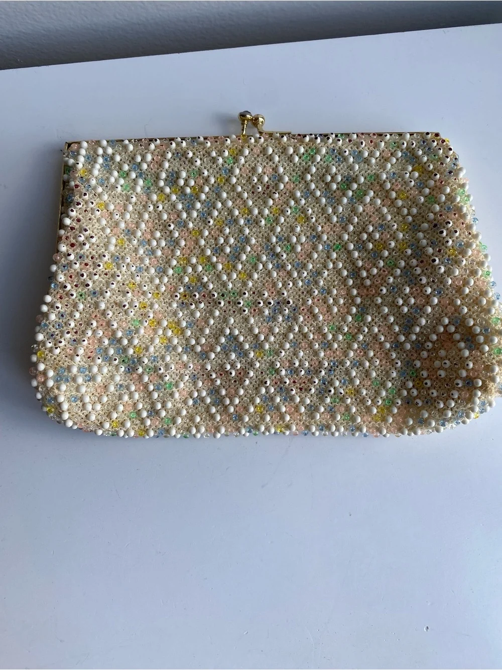 Vintage Corde Bead Purse - Beaded Pearl Accent Clutch - Picture 2 of 10